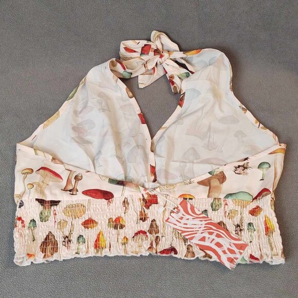 NWT Mushroom Vintage Inspired Print Halter Crop Top - Picture 4 of 6